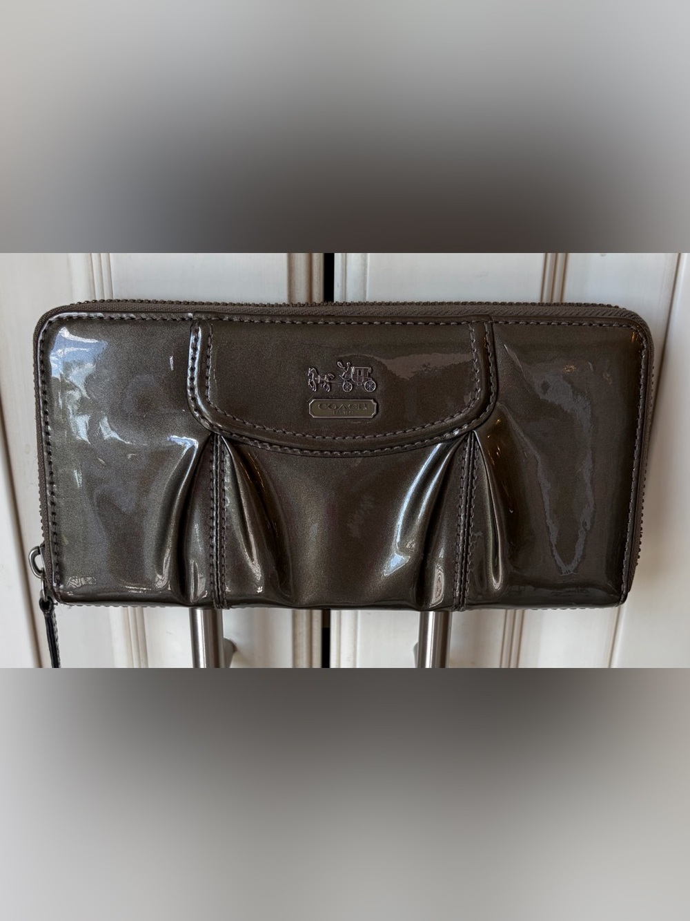 Vintage Coach Madison Pleated Patent Leather Accordion Zip Wallet.